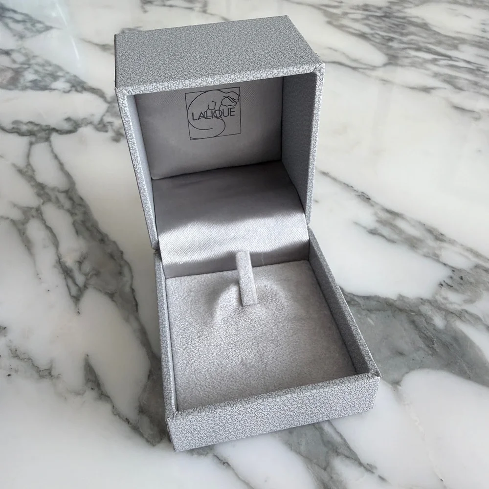 Lalique France Grey Textured Jewelry Presentation Box Ring Case Small Luxury